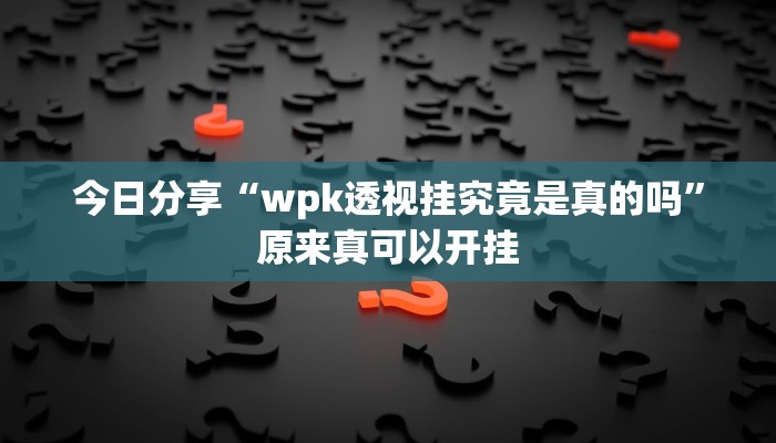 今日分享“wpk透视挂究竟是真的吗”原来真可以开挂